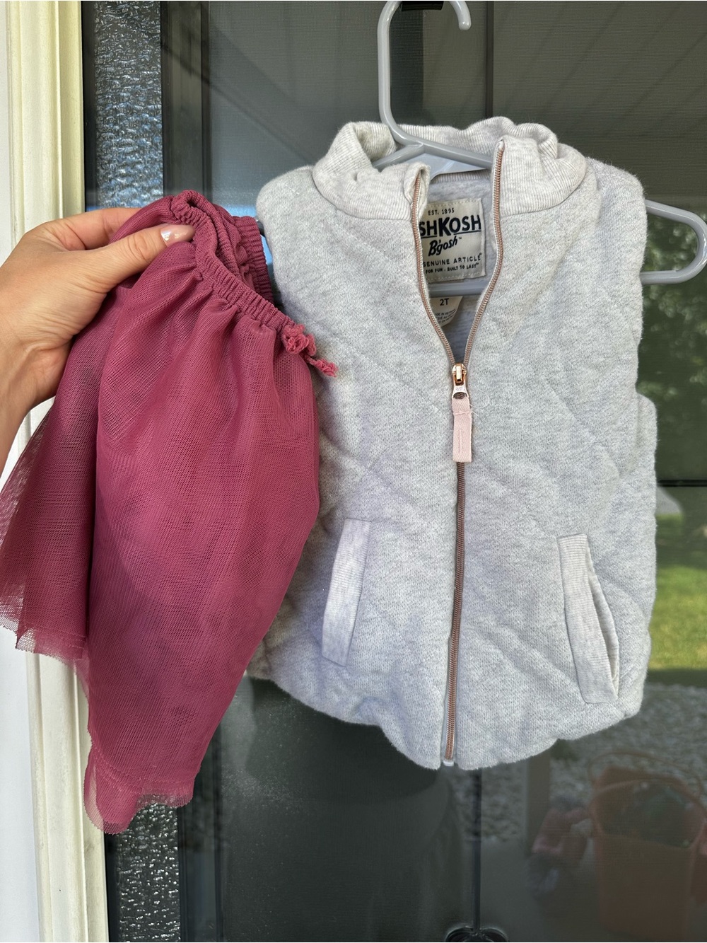 OshKosh Quilted Grey Hooded Vest with Old Navy Mauve Tulle Skirt Bundle